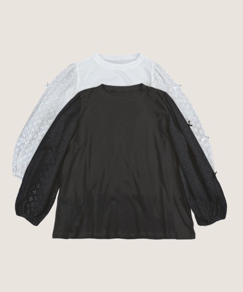 aimoha(アイモハ)の「レーススリーブプルオーバー(Tシャツ/カットソー・レディース・ブラック/ホワイト・FREE)」の3枚目の写真