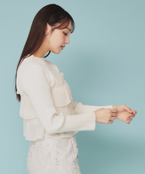 専用♡ カナダ百貨店購入 ティアードフリルのふんわりスリーブニット KOBE LETTUCE トップス レディース 40代 上品 オフショルダー