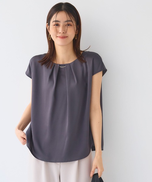 CROSS FUNCTION（クロスファンクション）の「《シワになりにくい》正解タックフレンチスリーブサテンブラウス【CF/クロスファンクション】（シャツ/ブラウス・レディース・スモークピンク/オフホワイト/チャコールグレー・L/M）」の16枚目の写真