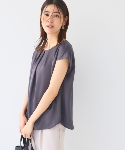 CROSS FUNCTION（クロスファンクション）の「《シワになりにくい》正解タックフレンチスリーブサテンブラウス【CF/クロスファンクション】（シャツ/ブラウス・レディース・スモークピンク/オフホワイト/チャコールグレー・L/M）」の17枚目の写真