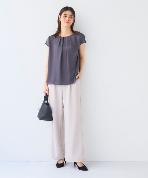 CROSS FUNCTION（クロスファンクション）の「《シワになりにくい》正解タックフレンチスリーブサテンブラウス【CF/クロスファンクション】（シャツ/ブラウス・レディース・スモークピンク/オフホワイト/チャコールグレー・L/M）」の20枚目の写真