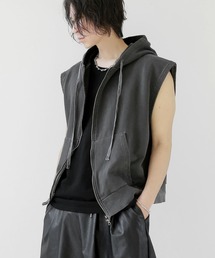 minsobi（ミンソビ）の「ピグメントウォッシュ フードジップベスト ユニセックス スウェットベスト（ベスト）」