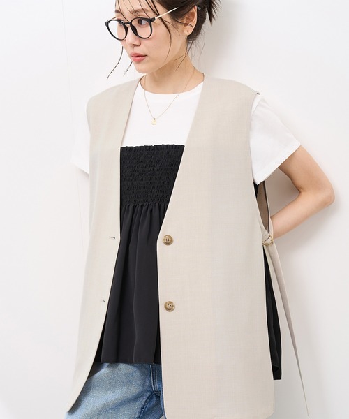 ROPE' PICNIC（ロペピクニック）の「【抗菌防臭・接触冷感・UVカット】カナパノースーリーブジレ/セットアップ対応（ベスト・レディース・ネイビー/グリーン系その他/ベージュ・38）」の2枚目の写真