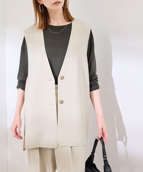 ROPE' PICNIC（ロペピクニック）の「【抗菌防臭・接触冷感・UVカット】カナパノースーリーブジレ/セットアップ対応（ベスト・レディース・ネイビー/グリーン系その他/ベージュ・38）」の6枚目の写真