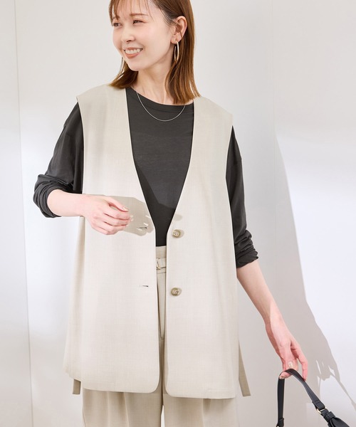 ROPE' PICNIC（ロペピクニック）の「【抗菌防臭・接触冷感・UVカット】カナパノースーリーブジレ/セットアップ対応（ベスト・レディース・ネイビー/グリーン系その他/ベージュ・38）」の7枚目の写真