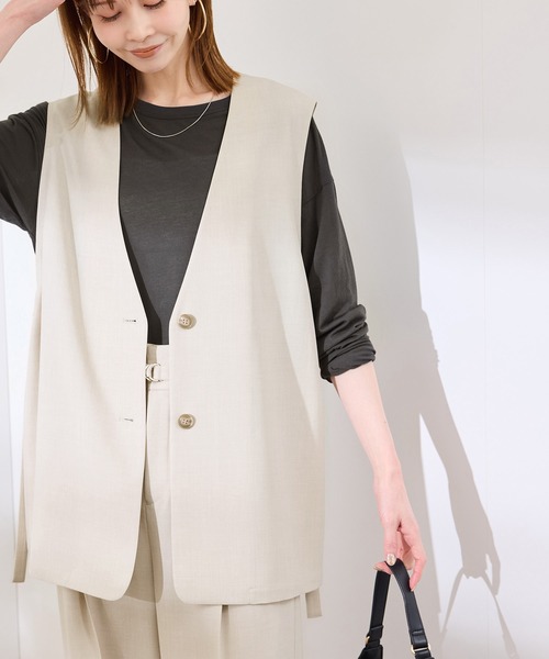 ROPE' PICNIC（ロペピクニック）の「【抗菌防臭・接触冷感・UVカット】カナパノースーリーブジレ/セットアップ対応（ベスト・レディース・ネイビー/グリーン系その他/ベージュ・38）」の8枚目の写真