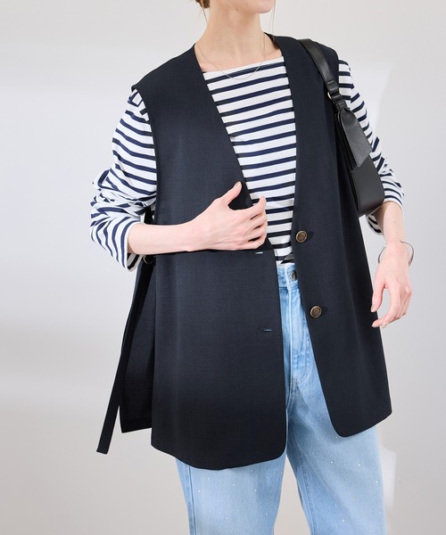 ROPE' PICNIC（ロペピクニック）の「【抗菌防臭・接触冷感・UVカット】カナパノースーリーブジレ/セットアップ対応（ベスト・レディース・ネイビー/グリーン系その他/ベージュ・38）」の12枚目の写真