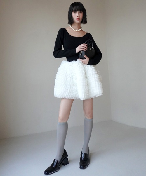 【eimy istoire】ボリュームチュールフリルニットワンピース eimy istoire｜ボリュームチュールフリルニットワンピース