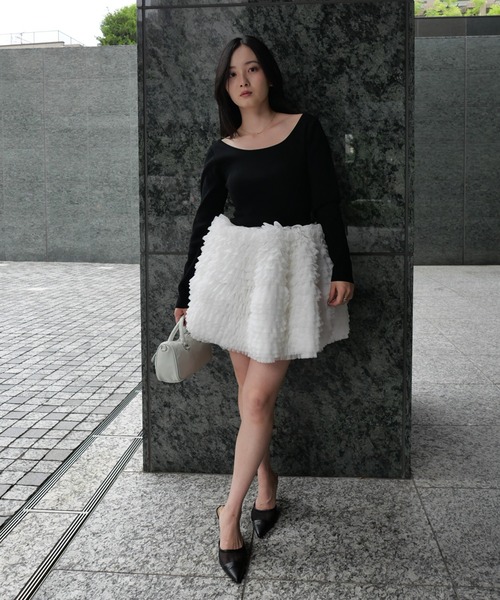 セール】ボリュームチュールフリルニットワンピース（ワンピース