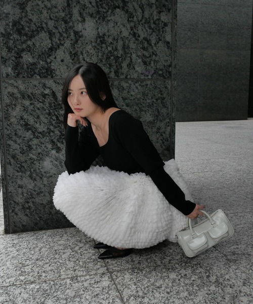 セール】ボリュームチュールフリルニットワンピース（ワンピース