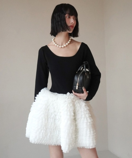 セール】ボリュームチュールフリルニットワンピース（ワンピース