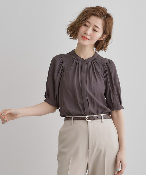 grove(グローブ)の「【洗える】ヴィンテージサテンウイングスリーブブラウス(シャツ/ブラウス・レディース・オフホワイト/チャコールグレー/ホワイト系3/ネイビー系/ピンク・02/03/01/04/05)」の3枚目の写真