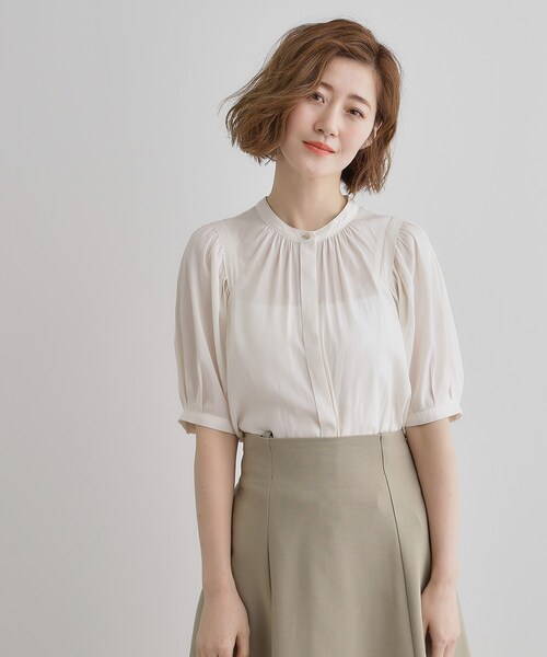 grove(グローブ)の「【洗える】ヴィンテージサテンウイングスリーブブラウス(シャツ/ブラウス・レディース・オフホワイト/チャコールグレー/ホワイト系3/ネイビー系/ピンク・02/03/01/04/05)」の14枚目の写真