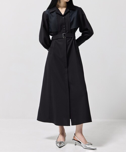 セール】オープンカラーシャツワンピース｜ウォッシャブル/シワ防止