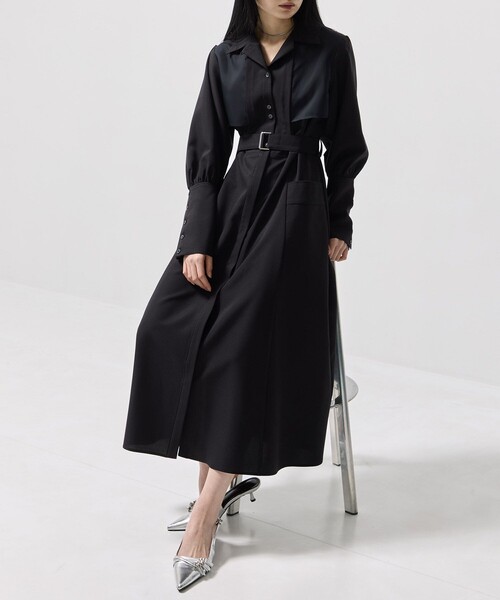 オープンカラーシャツワンピース｜ウォッシャブル/シワ防止/オフィス