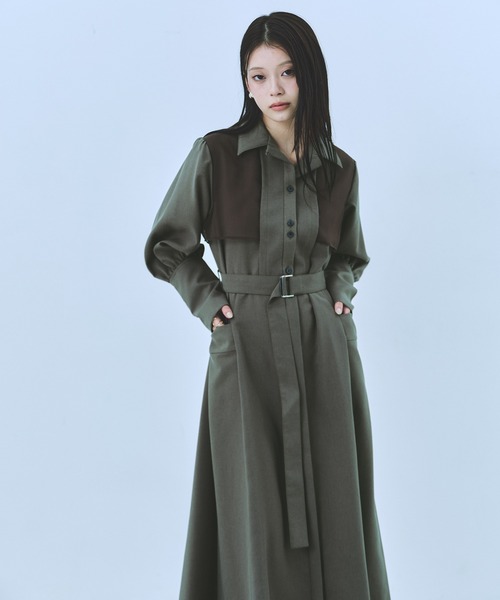 セール】オープンカラーシャツワンピース｜ウォッシャブル/シワ防止