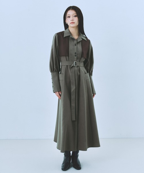 セール】オープンカラーシャツワンピース｜ウォッシャブル/シワ防止