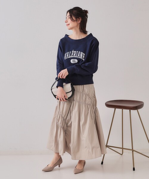 OPAQUE.CLIP（オペークドットクリップ）の「シャーリングアシメフレアスカート【洗濯機洗い可】（スカート・レディース・チャコールグレー/ベージュ・38/40/42）」の7枚目の写真