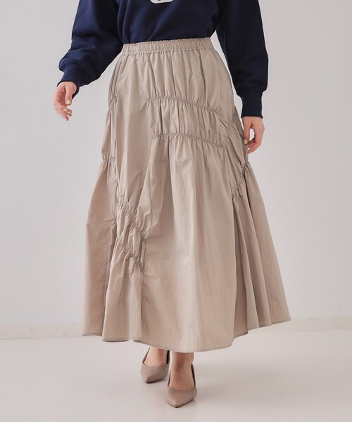OPAQUE.CLIP（オペークドットクリップ）の「シャーリングアシメフレアスカート【洗濯機洗い可】（スカート・レディース・チャコールグレー/ベージュ・38/40/42）」の10枚目の写真