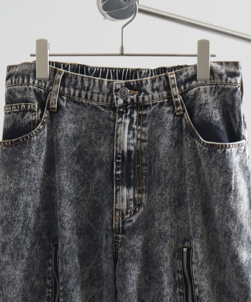 リメイクデニム　4zipデニム　デニム＆ジャージ　ワイドデニム　ブラックデニム ITEM →4 ZIPPER PANTR(4ジッパーデニム) 4ジッパーのリメイク