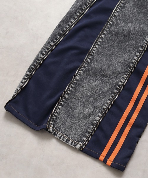 リメイクデニム　4zipデニム　デニム＆ジャージ　ワイドデニム　ブラックデニム ITEM →4 ZIPPER PANTS(4ジッパーデニム) 4ジッパーのリメイク