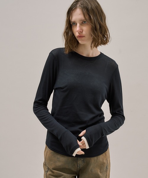 PUBLIC TOKYO（パブリックトウキョウ）の「レイヤースリーブシアートップ（Tシャツ/カットソー・レディース・ホワイト/グリーン/イエロー/ネイビー/ダークグレー/ライトピンク・FREE）」の4枚目の写真