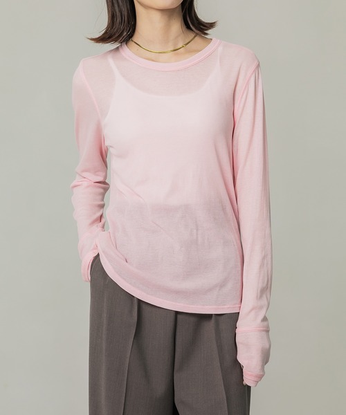 PUBLIC TOKYO（パブリックトウキョウ）の「レイヤースリーブシアートップ（Tシャツ/カットソー・レディース・ホワイト/グリーン/イエロー/ネイビー/ダークグレー/ライトピンク・FREE）」の6枚目の写真