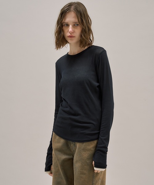 PUBLIC TOKYO（パブリックトウキョウ）の「レイヤースリーブシアートップ（Tシャツ/カットソー・レディース・ホワイト/グリーン/イエロー/ネイビー/ダークグレー/ライトピンク・FREE）」の11枚目の写真