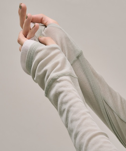 PUBLIC TOKYO（パブリックトウキョウ）の「レイヤースリーブシアートップ（Tシャツ/カットソー・レディース・ホワイト/グリーン/イエロー/ネイビー/ダークグレー/ライトピンク・FREE）」の12枚目の写真