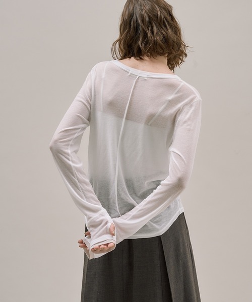 PUBLIC TOKYO（パブリックトウキョウ）の「レイヤースリーブシアートップ（Tシャツ/カットソー・レディース・ホワイト/グリーン/イエロー/ネイビー/ダークグレー/ライトピンク・FREE）」の10枚目の写真