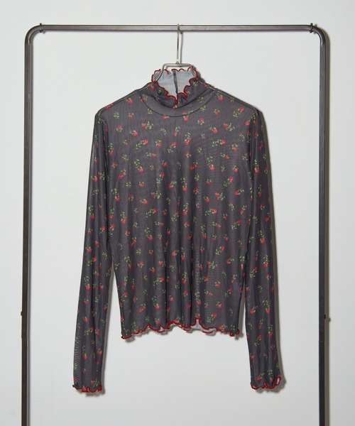 MAISON BREEZE reveur(メゾンブリーズレヴール)の「【MAISON BREEZE reveur】 high neck printed sheer tops ハイネックプリントメローシアートップス(Tシャツ/カットソー・レディース・ベージュ/ベージュ系その他2/ブラック系その他2/ブラック・FREE)」の10枚目の写真