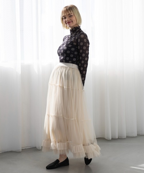MAISON BREEZE reveur(メゾンブリーズレヴール)の「【MAISON BREEZE reveur】 high neck printed sheer tops ハイネックプリントメローシアートップス(Tシャツ/カットソー・レディース・ベージュ/ベージュ系その他2/ブラック系その他2/ブラック・FREE)」の14枚目の写真