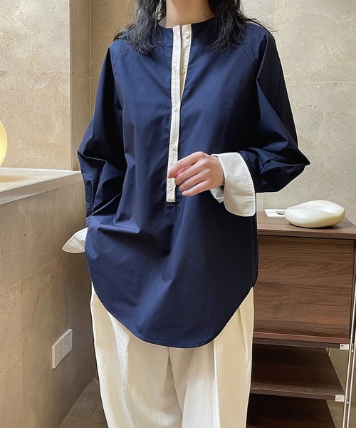 SUWDEE(スーディー)の「bicolor raglan sleeve shirt(シャツ/ブラウス・レディース・ネイビー/アイボリー・FREE)」の1枚目の写真