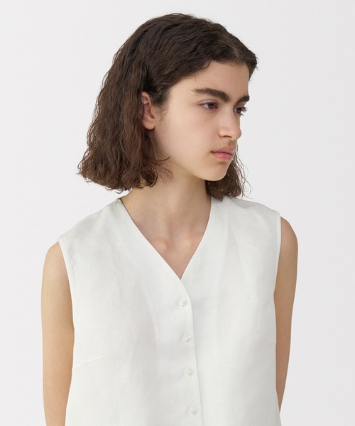 ブラウス シャツ 「MUJI Labo」婦人　リネンシルクノースリーブシャツ レディース メンズ 婦人 リネンシルクノースリーブシャツ | 無印良品