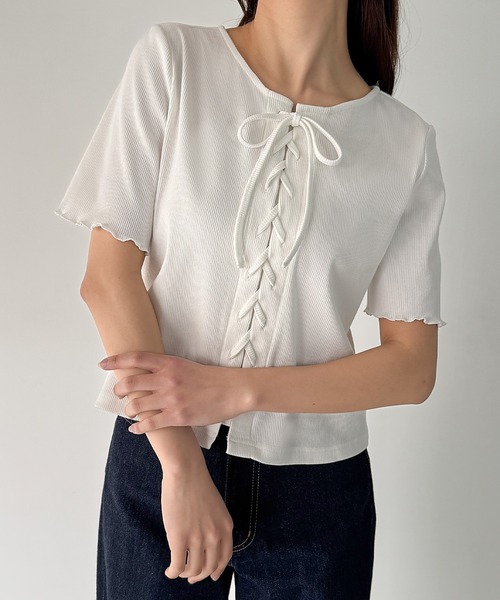 トップス yasu セール】2wayレースアップトップス（Tシャツ/カットソー