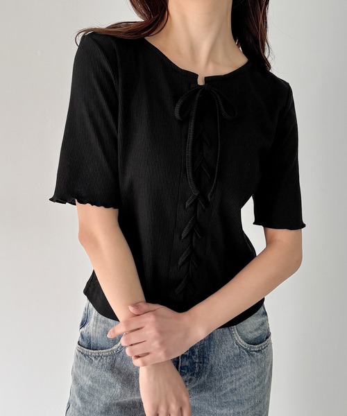 セール】2wayレースアップトップス（Tシャツ/カットソー