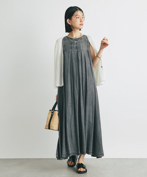 アンディコール un dix cors ブラックデニムロング丈ワンピース セール】《着るだけで大人カジュアル》デニムシャツワンピース