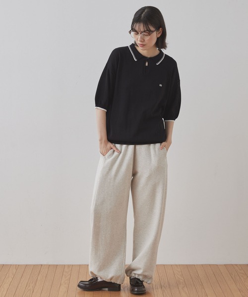 【mayonaka様】YONFAポロニット ミント セール】フロントホック配色ポロニット/トップス/麻タッチ