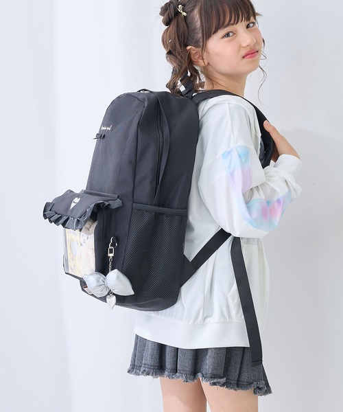 フリルポケット付きブラックリュック 楽天市場】フリル リュック（カラーブラック）（レディースバッグ