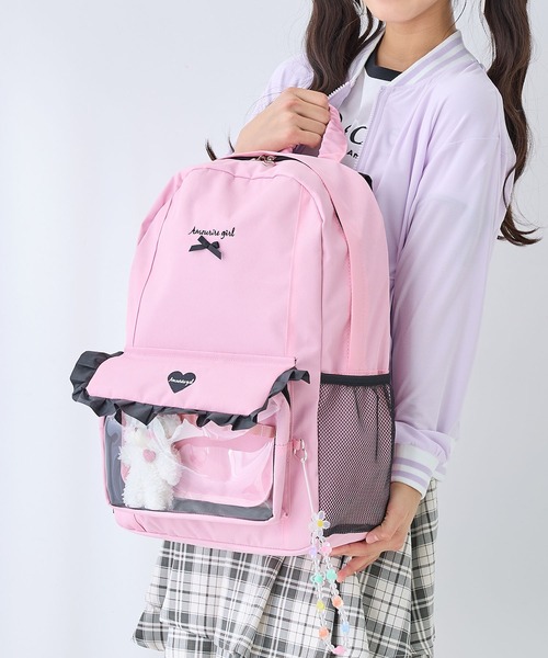 Amourire girl（アムリールガール）の「【Amourire girl】クリアポケット付きデイバッグ19L/リュック/バックパック（バックパック/リュック・キッズ・ブラック/ピンク・FREE）」の18枚目の写真