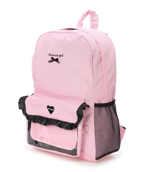 Amourire girl（アムリールガール）の「【Amourire girl】クリアポケット付きデイバッグ19L/リュック/バックパック（バックパック/リュック・キッズ・ブラック/ピンク・FREE）」の13枚目の写真