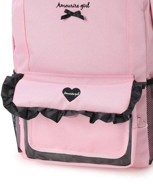 Amourire girl（アムリールガール）の「【Amourire girl】クリアポケット付きデイバッグ19L/リュック/バックパック（バックパック/リュック・キッズ・ブラック/ピンク・FREE）」の5枚目の写真
