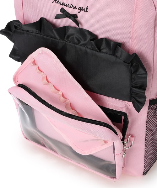 Amourire girl（アムリールガール）の「【Amourire girl】クリアポケット付きデイバッグ19L/リュック/バックパック（バックパック/リュック・キッズ・ブラック/ピンク・FREE）」の3枚目の写真