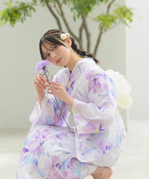 CELEN（セレン）の「【下駄付き兵児帯ゆかた5点セット】浴衣・兵児帯・腰紐2本・下駄《夏恋浴衣》（浴衣・レディース・パープル系1/ピンク系1/アイボリー系/ホワイト系/グレー系1/ピンク系2/グレー系2/パープル系2・FREE）」の6枚目の写真