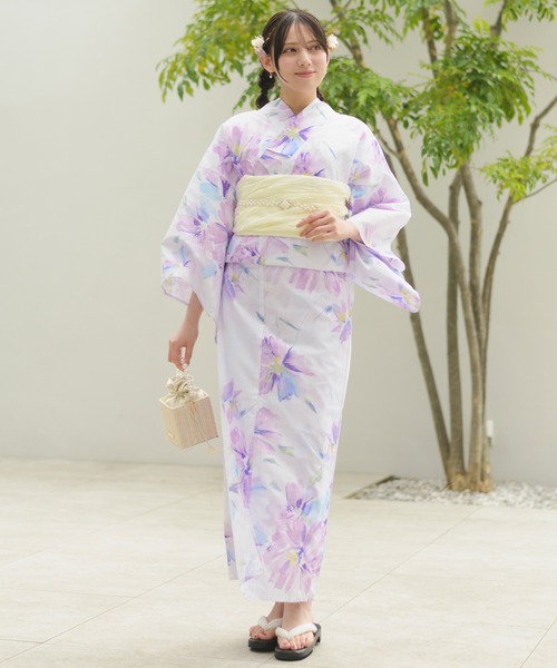 CELEN（セレン）の「【下駄付き兵児帯ゆかた5点セット】浴衣・兵児帯・腰紐2本・下駄《夏恋浴衣》（浴衣・レディース・パープル系1/ピンク系1/アイボリー系/ホワイト系/グレー系1/ピンク系2/グレー系2/パープル系2・FREE）」の6枚目の写真