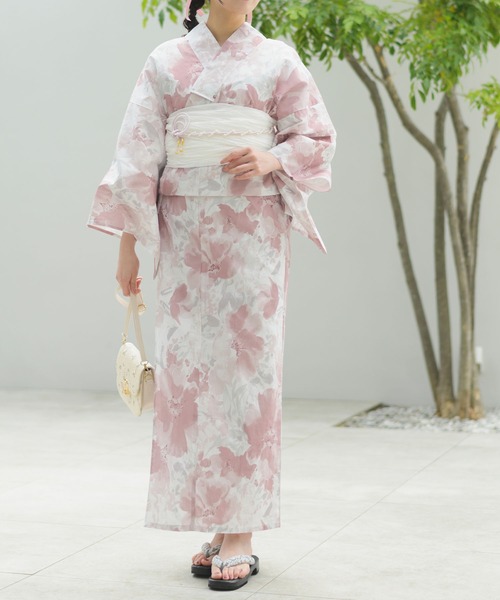 CELEN（セレン）の「【下駄付き兵児帯ゆかた5点セット】浴衣・兵児帯・腰紐2本・下駄《夏恋浴衣》（浴衣・レディース・パープル系/ピンク系1/アイボリー系/ホワイト系/グレー系1/ピンク系2/グレー系2/パープル系2・FREE）」の7枚目の写真