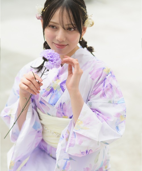 CELEN（セレン）の「【下駄付き兵児帯ゆかた5点セット】浴衣・兵児帯・腰紐2本・下駄《夏恋浴衣》（浴衣・レディース・パープル系1/ピンク系1/アイボリー系/ホワイト系/グレー系1/ピンク系2/グレー系2/パープル系2・FREE）」の19枚目の写真