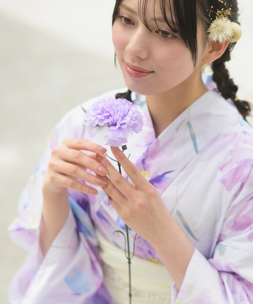 CELEN（セレン）の「【下駄付き兵児帯ゆかた5点セット】浴衣・兵児帯・腰紐2本・下駄《夏恋浴衣》（浴衣・レディース・パープル系1/ピンク系1/アイボリー系/ホワイト系/グレー系1/ピンク系2/グレー系2/パープル系2・FREE）」の20枚目の写真