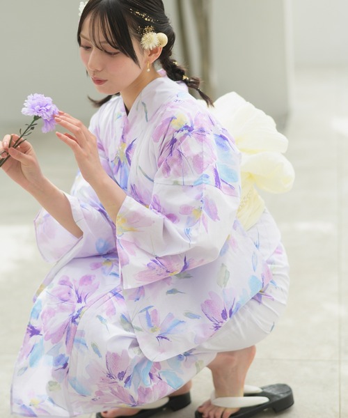 CELEN（セレン）の「【下駄付き兵児帯ゆかた5点セット】浴衣・兵児帯・腰紐2本・下駄《夏恋浴衣》（浴衣・レディース・パープル系1/ピンク系1/アイボリー系/ホワイト系/グレー系1/ピンク系2/グレー系2/パープル系2・FREE）」の22枚目の写真