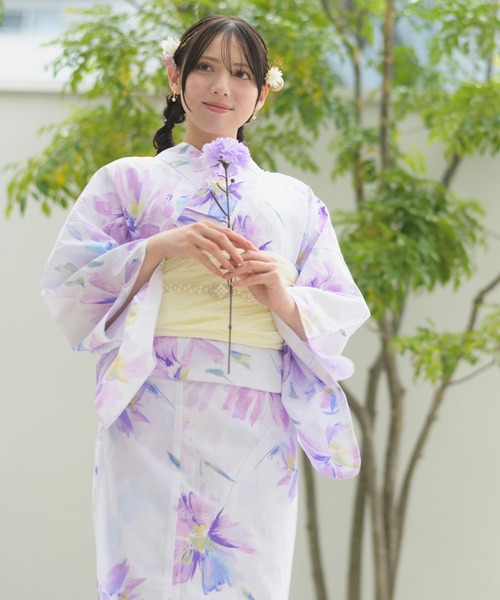 CELEN（セレン）の「【下駄付き兵児帯ゆかた5点セット】浴衣・兵児帯・腰紐2本・下駄《夏恋浴衣》（浴衣・レディース・パープル系1/ピンク系1/アイボリー系/ホワイト系/グレー系1/ピンク系2/グレー系2/パープル系2・FREE）」の22枚目の写真